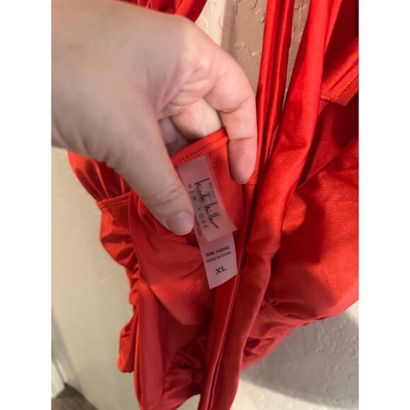 Y Nicole Miller New York Red Convertible Deep V Neck Strappy One Piece Swimsuit - Picture 10 of 12